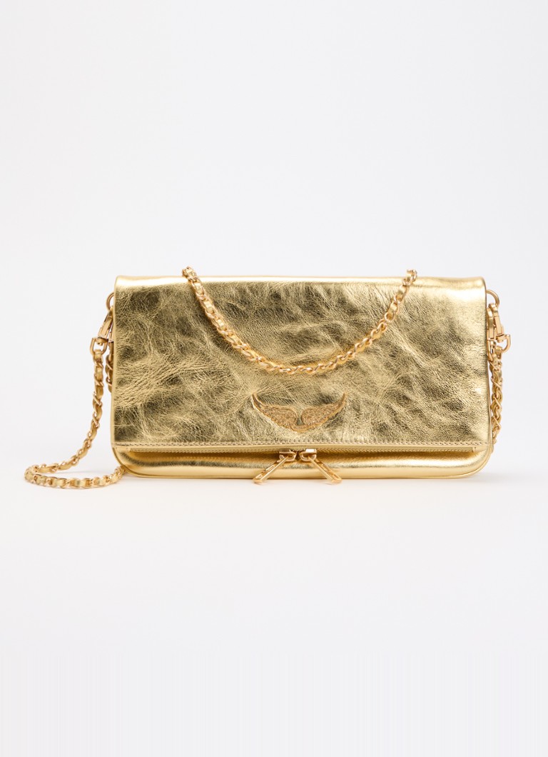 Zadig&Voltaire Dames Rock Vintage Metal clutch van leer met afneembare schouderriem in de kleur Goud