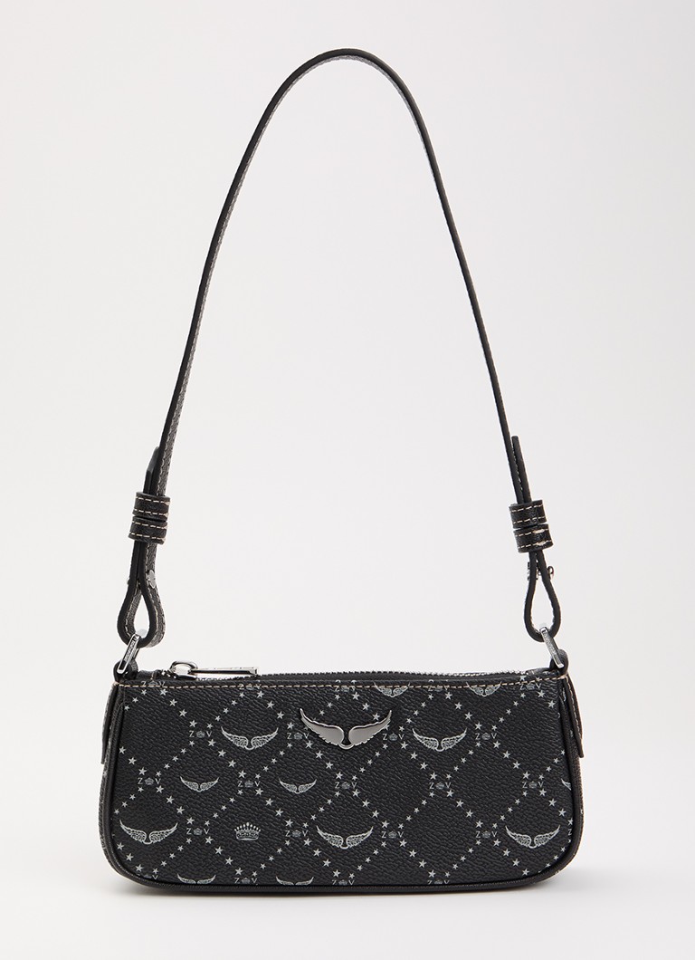 Zadig&Voltaire Dames Z Pocket schoudertas van leer met logoprint in de kleur Zwart