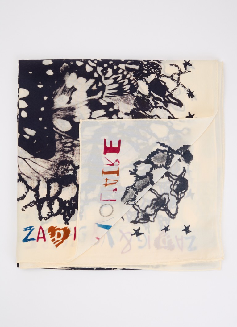 Zadig&Voltaire Dames Blondie sjaal van zijde met print 130 x 130 cm in de kleur Gebroken wit