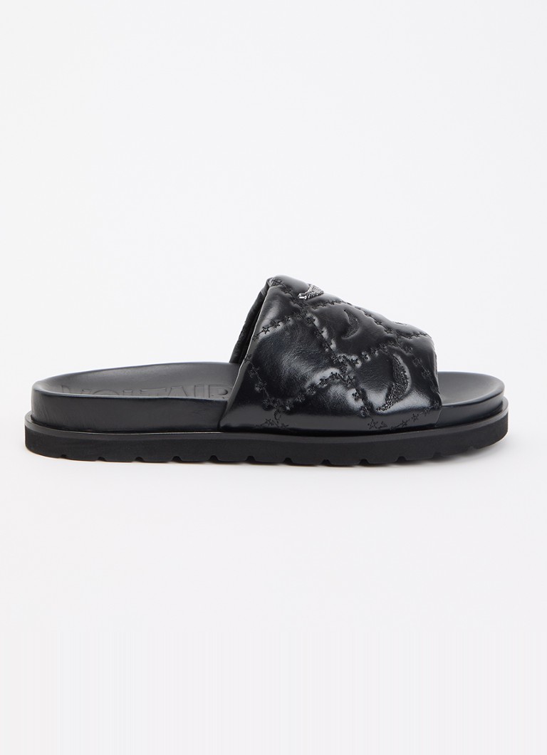 Zadig&Voltaire Dames Teddy Bare Vintage slipper van leer met logoprint in de kleur Zwart