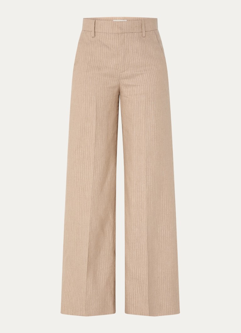 Zadig&Voltaire Dames High waist wide fit pantalon met streepprint en lurex in de kleur Beige