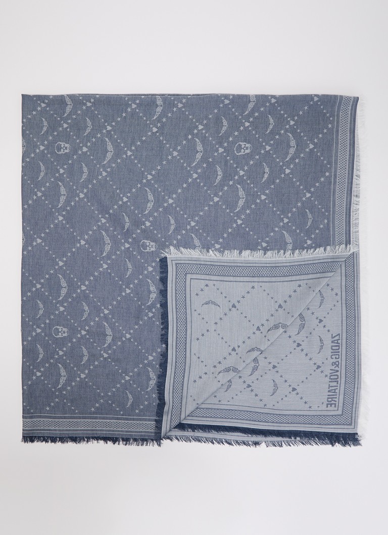 Zadig&Voltaire Dames Liz sjaal met logoprint 135 x 135 cm in de kleur Indigo
