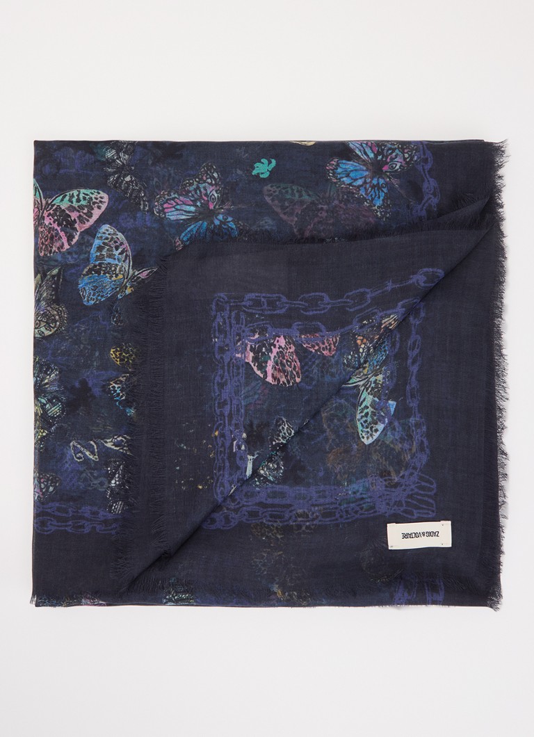 Zadig&Voltaire Dames Kerry Butterfly sjaal met print 135 cm x 135 cm in de kleur Donkerblauw