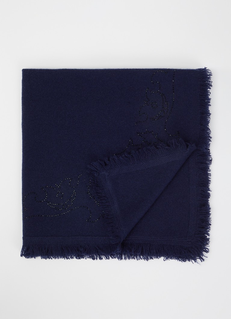 Zadig&Voltaire Dames Stevie sjaal van kasjmier met strass 90 x 90 cm in de kleur Donkerblauw