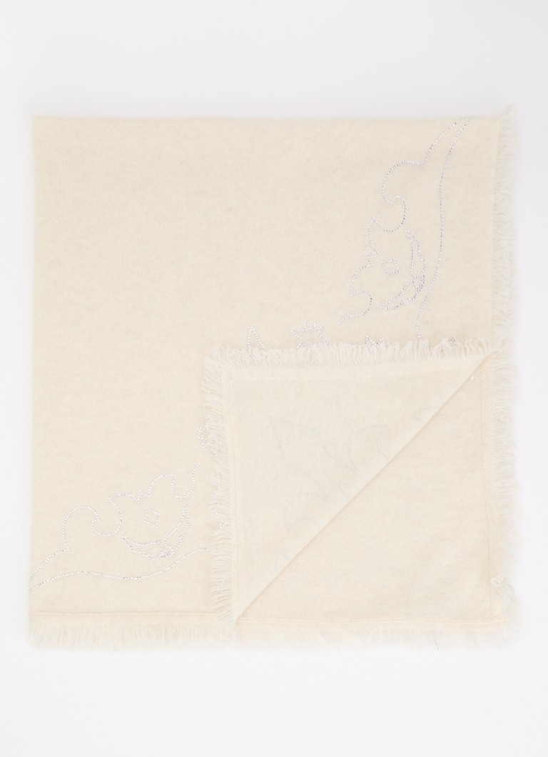 Zadig&Voltaire Dames Stevie sjaal van kasjmier met strass 90 x 90 cm in de kleur Creme
