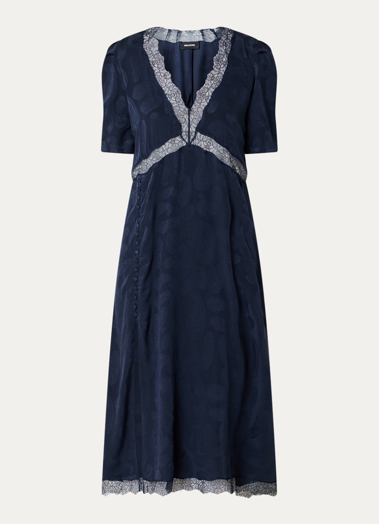 Zadig&Voltaire Dames Rodexa mini jurk van zijde met print en details van kant in de kleur Donkerblauw