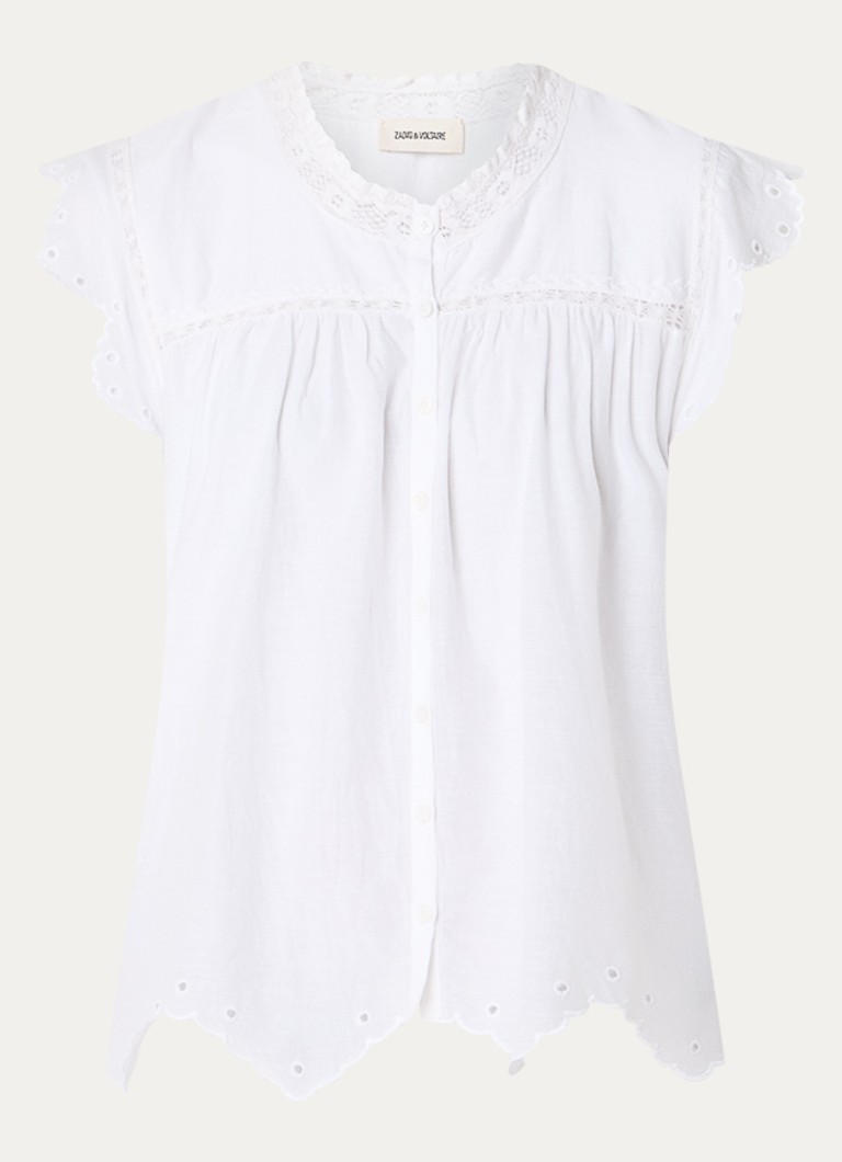 Zadig&Voltaire Dames Tika Tomboy semi-transparante blouse met broderie in de kleur Wit