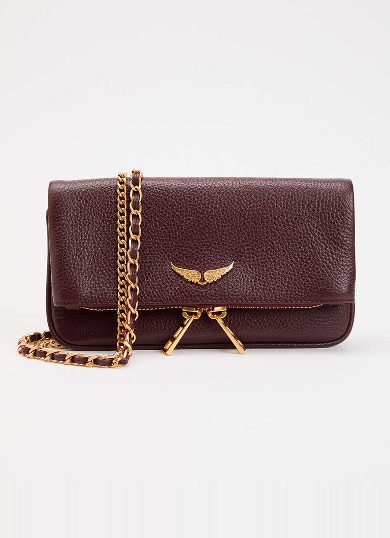 Zadig&Voltaire Dames Rock Mini clutch van leer met afneembare schouderriem in de kleur Bordeauxrood