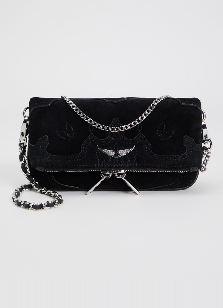 Zadig&Voltaire Dames Rock Mini clutch van suède in de kleur Zwart