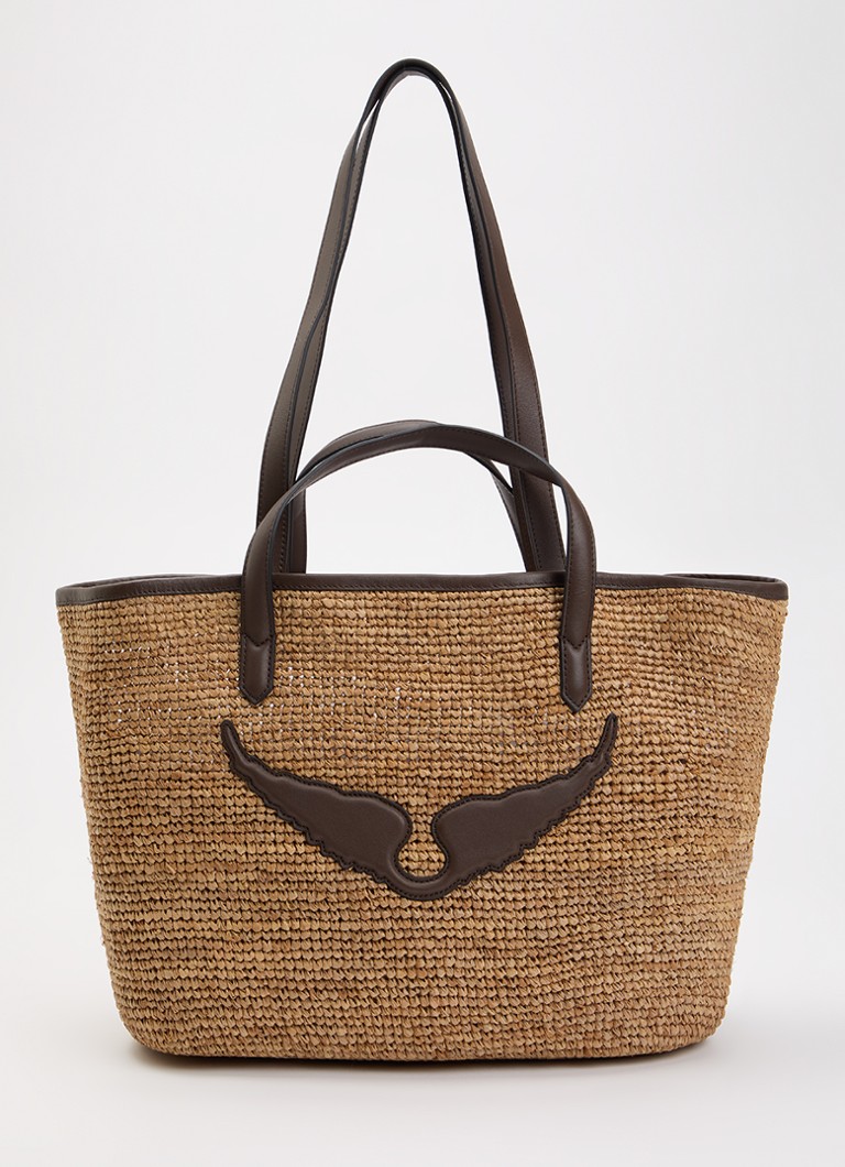 Zadig&Voltaire Dames Wings shopper van raffia met logo in de kleur Camel