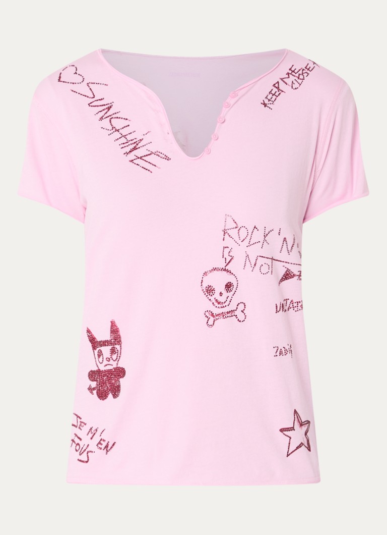 Zadig&Voltaire Dames Tunisien T-shirt met print en strass in de kleur Roze