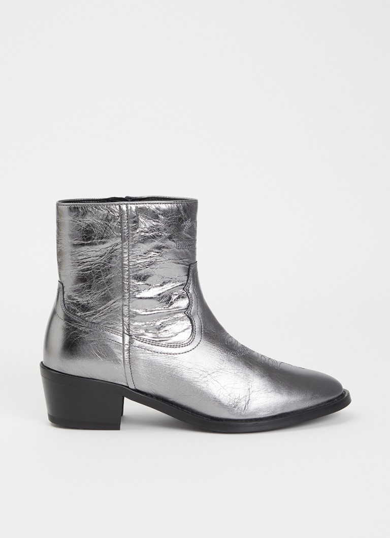 Zadig&Voltaire Dames Cowboylaars van leer met metallic finish in de kleur Zilver