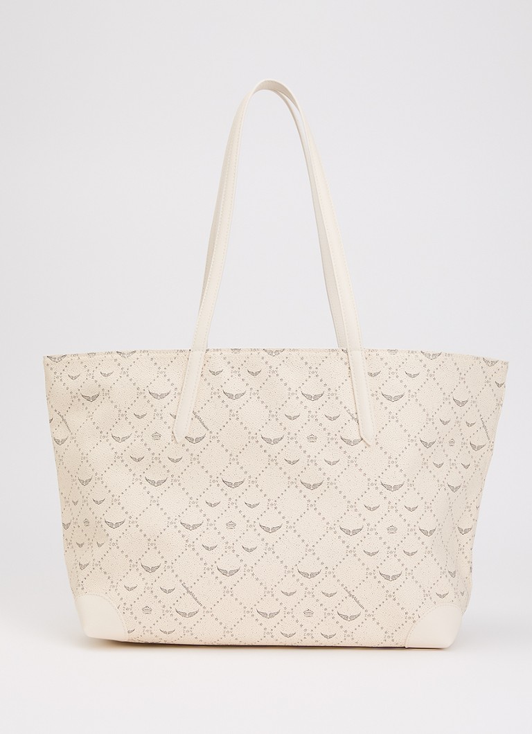 Zadig&Voltaire Dames Z shopper van leer met logoprint in de kleur Creme