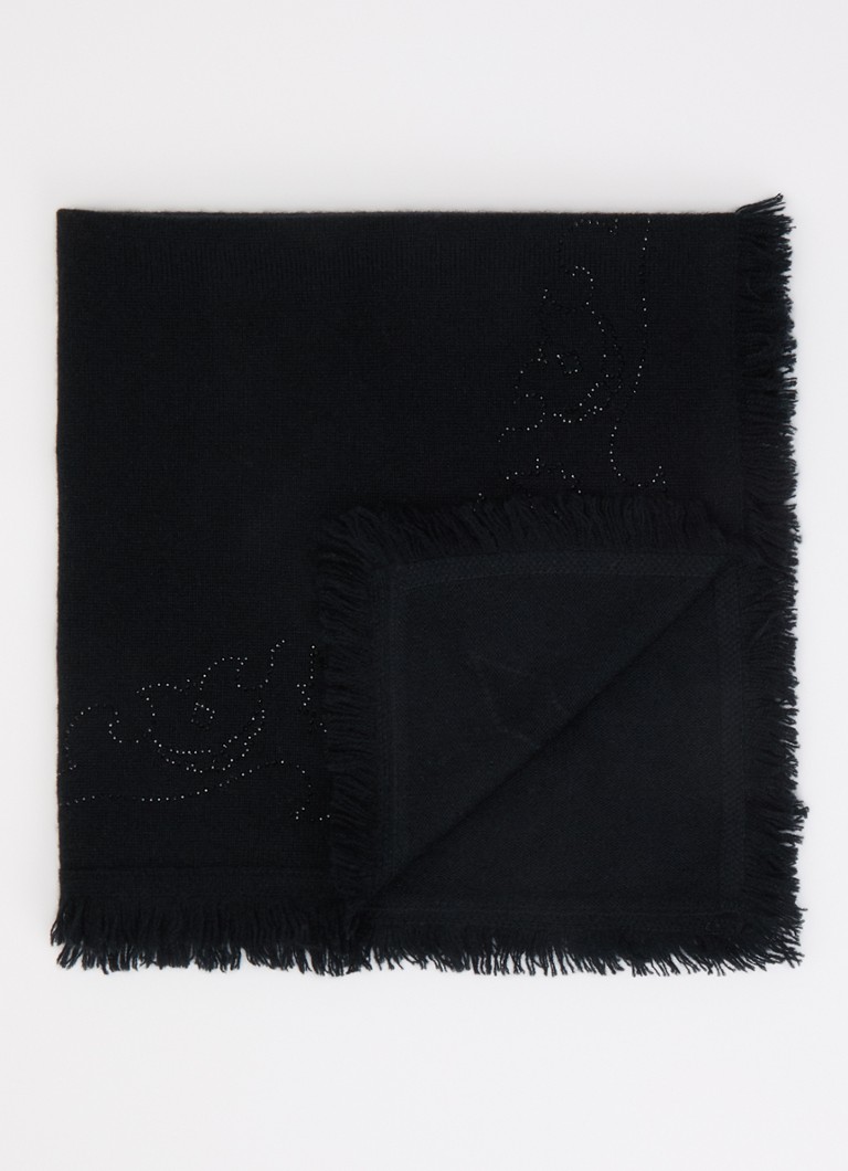Zadig&Voltaire Dames Mini Stevie sjaal van kasjmier met strass 90 x 90 cm in de kleur Zwart
