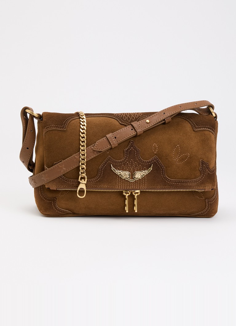 Zadig&Voltaire Dames Rocky II Wester crossbodytas van suède met afneembare schouderriem in de kleur Cognac