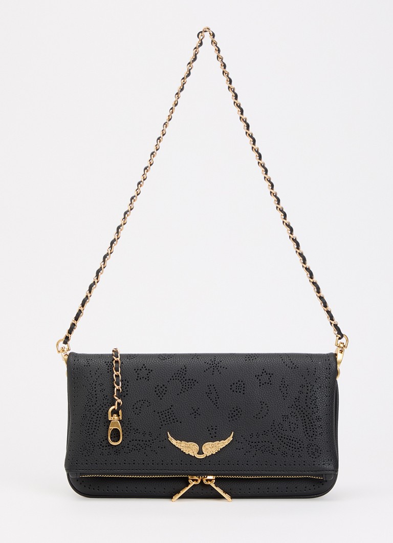Zadig&Voltaire Dames Rock Perforated clutch van leer met afneembare schouderriem in de kleur Zwart