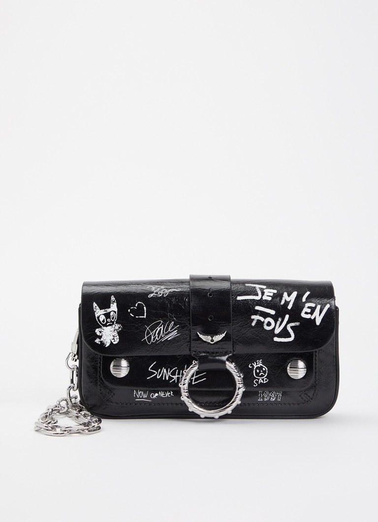 Zadig&Voltaire Dames Wallet Art schoudertas van kalfsleer met afneembare schouderriem in de kleur Zwart