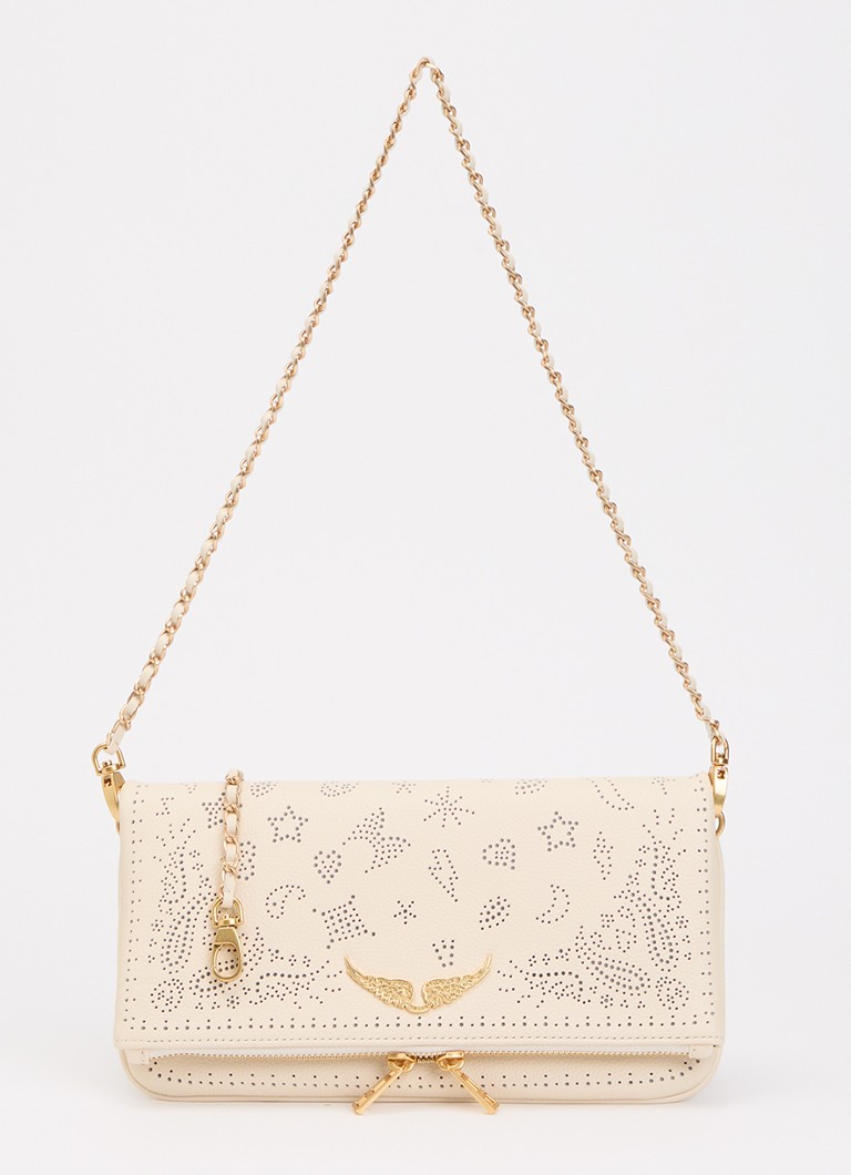 Zadig&Voltaire Dames Rock Perforated clutch van leer met afneembare schouderriem in de kleur Creme
