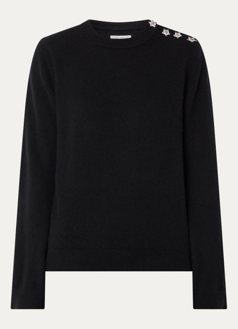 Zadig&Voltaire Dames Cara fijngebreide trui van kasjmier met knoopdetail in de kleur Zwart