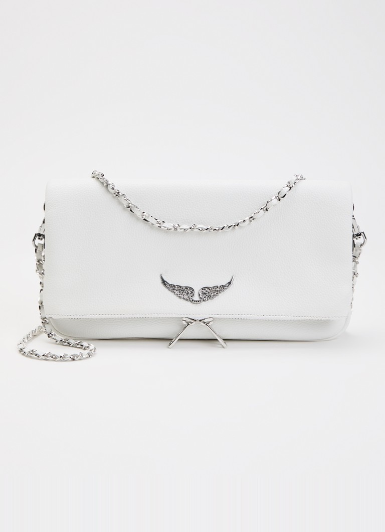 Zadig&Voltaire Dames Rock Grained clutch van leer met afneembare schouderriem in de kleur Creme