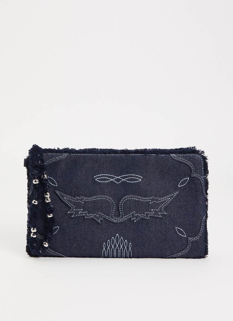 Zadig&Voltaire Dames Angle clutch van denim met borduring in de kleur Indigo