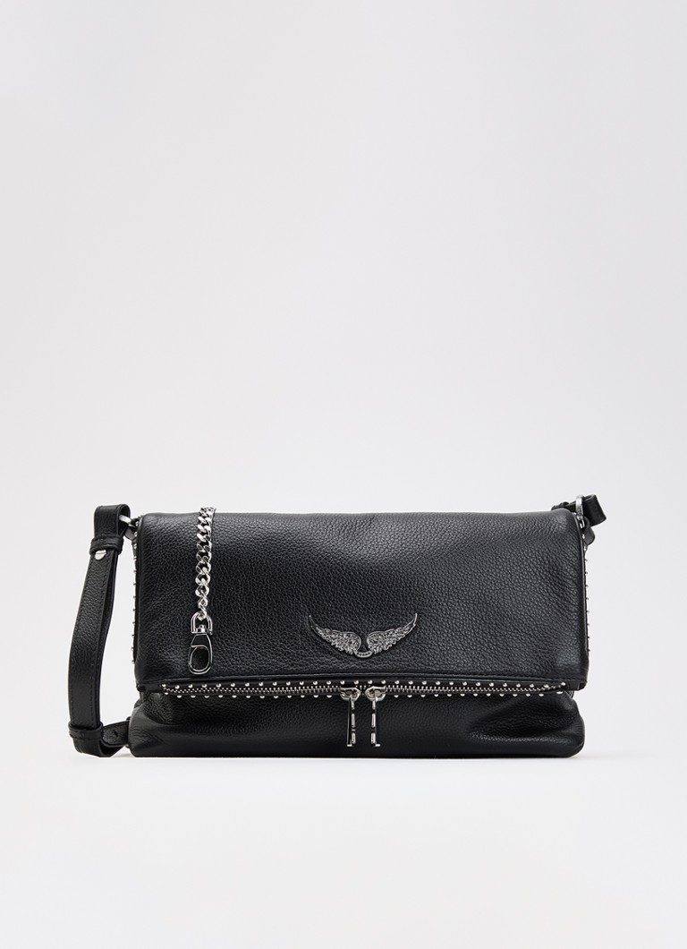 Zadig&Voltaire Dames Rocky II schoudertas van leer met verstelbare schouderriem in de kleur Zwart