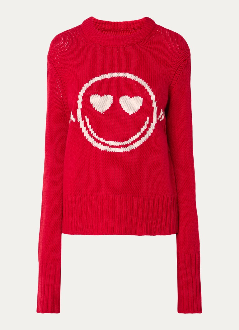 Zadig&Voltaire Dames Malty grofgebreide trui van merino wol met ingebreid patroon in de kleur Rood