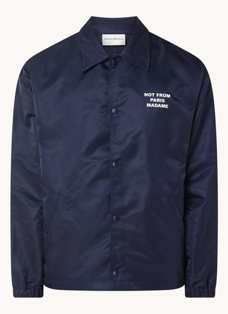 Drôle de Monsieur Heren Jack met front- en backprint in de kleur Donkerblauw, maat: XL