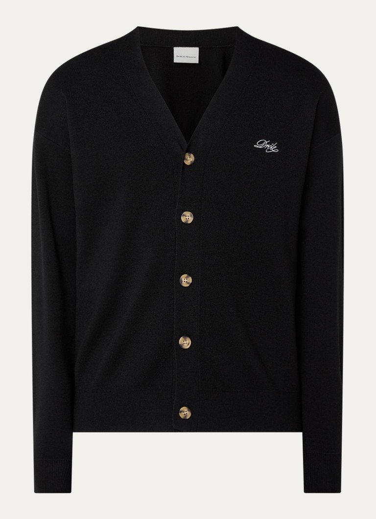 Drôle de Monsieur Heren Fijngebreid vest van merino wol met logo in de kleur Zwart, maat: S