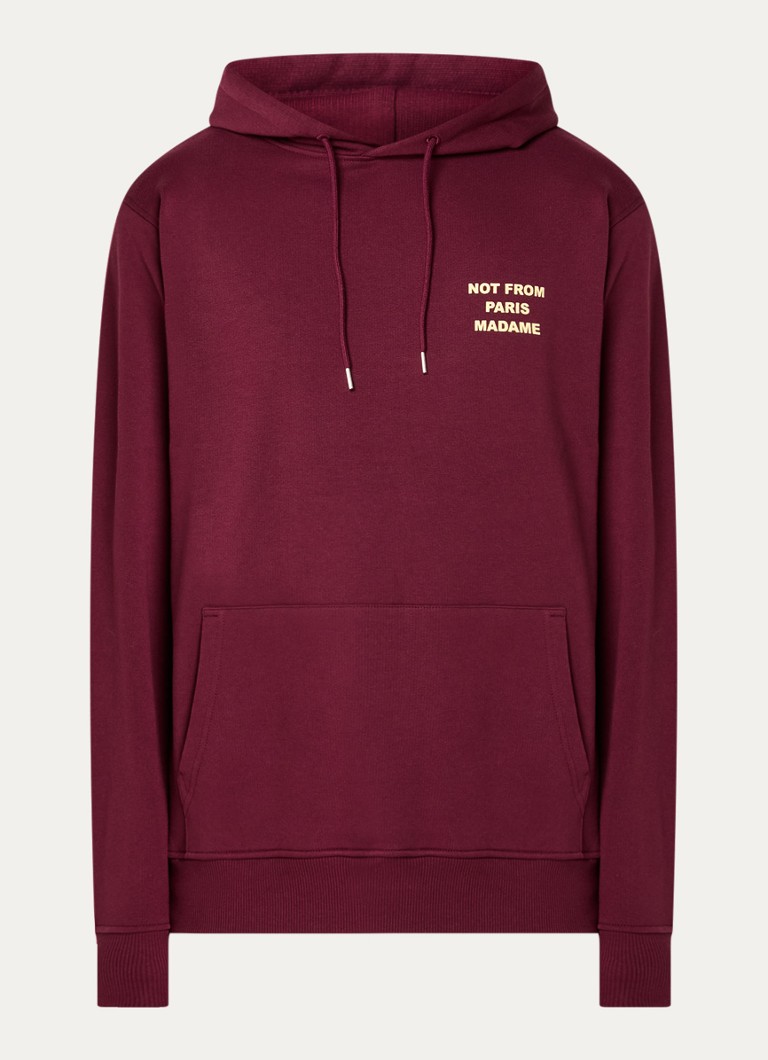 Drôle de Monsieur Heren Hoodie met borduring in de kleur Donkerrood, maat: M