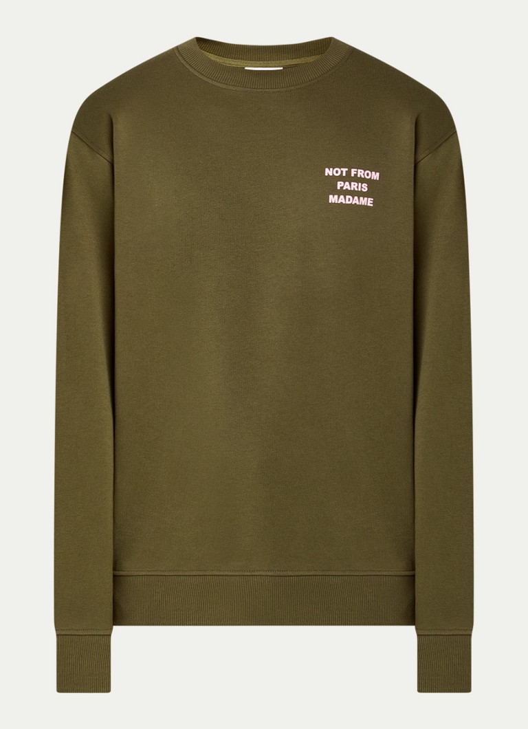 Drôle de Monsieur Heren Sweater met borduring in de kleur Legergroen, maat: M