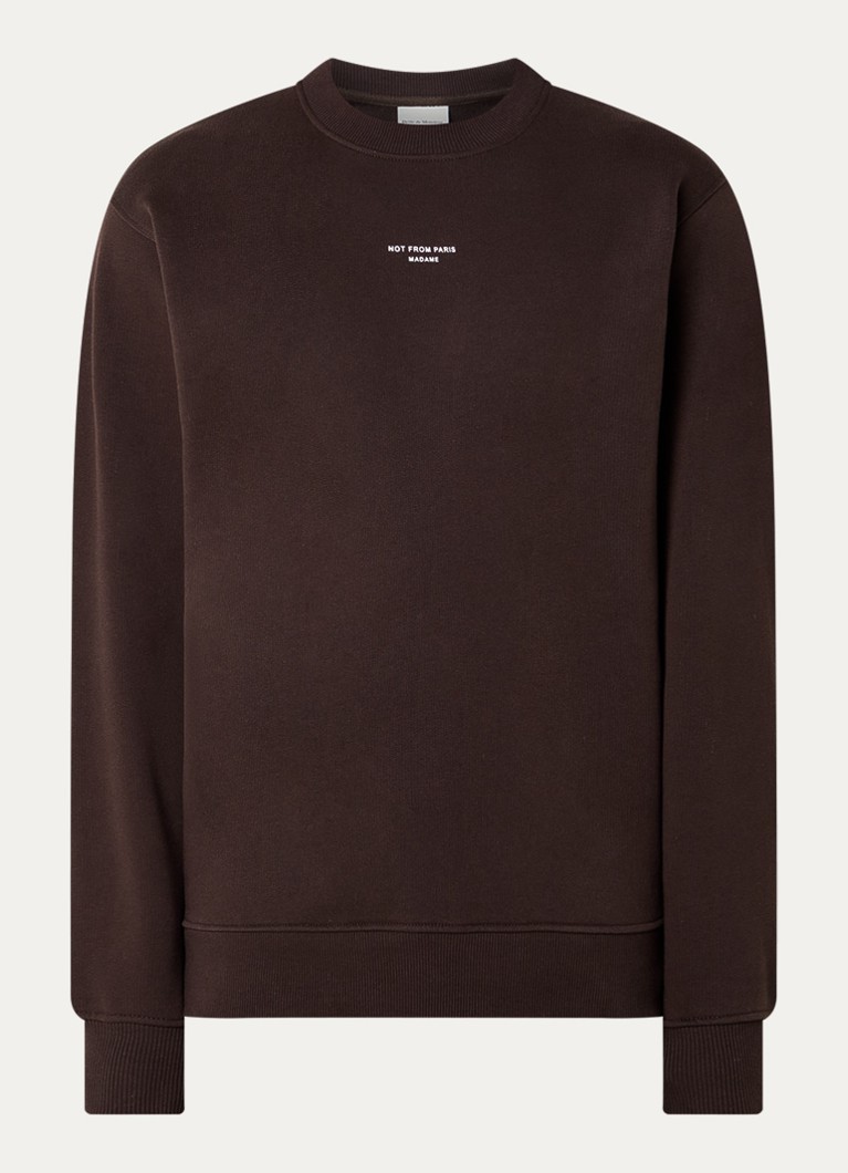 Drôle de Monsieur Heren Sweater met print in de kleur Donkerbruin, maat: L