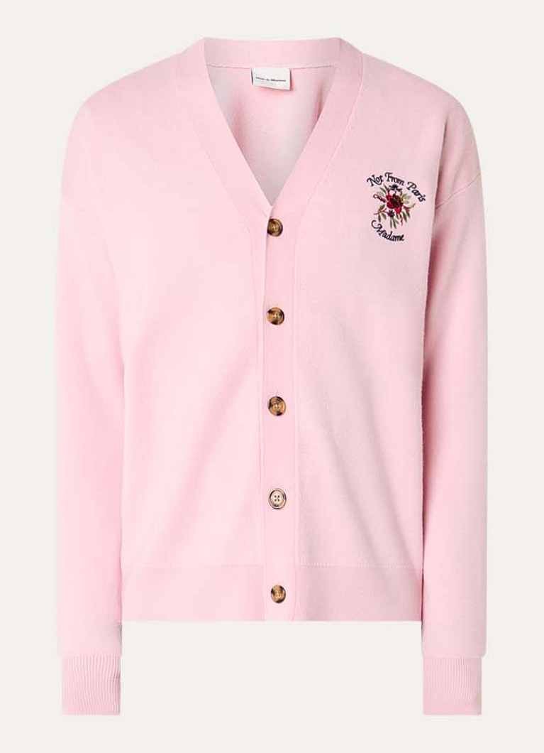 Drôle de Monsieur Heren Slogan Rose fijngebreid vest van merino wol met logoborduring in de kleur Roze, maat: S
