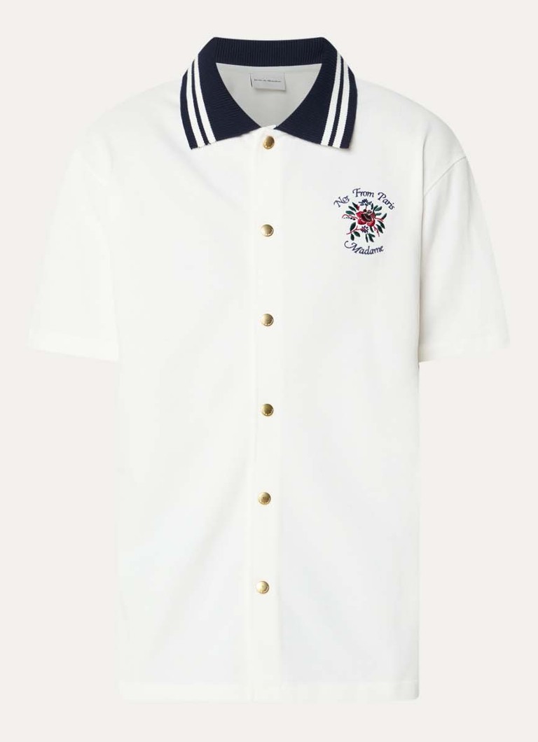 Drôle de Monsieur Heren Slogan Rose regular fit overhemd met logoborduring in de kleur Gebroken wit, maat: M