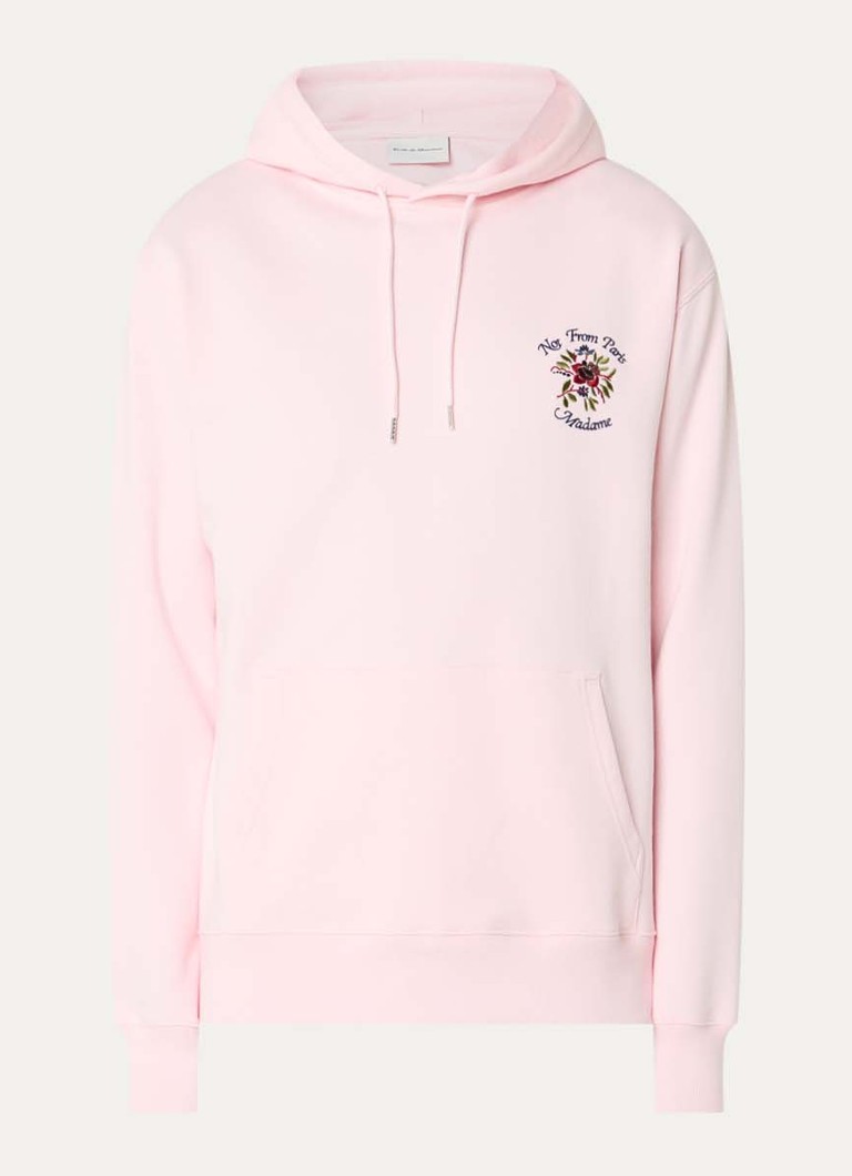 Drôle de Monsieur Heren Slogan Rose hoodie met logoborduring in de kleur Lichtroze, maat: S