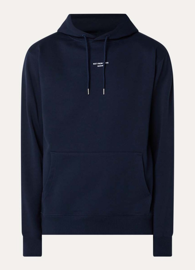 Drôle de Monsieur Heren Slogan Classique hoodie met logo in de kleur Donkerblauw, maat: S