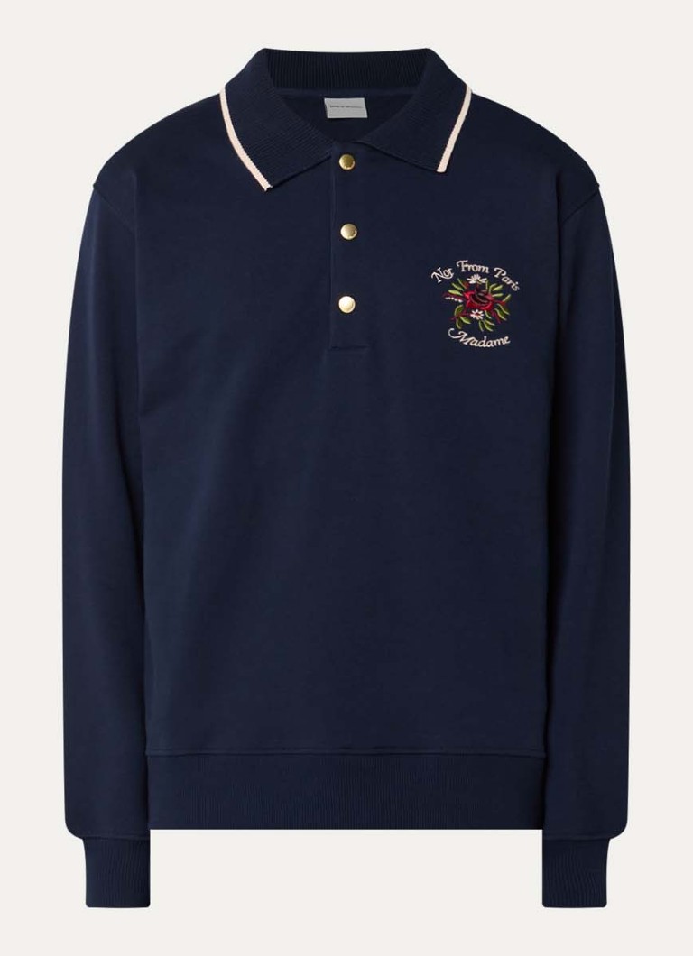 Drôle de Monsieur Heren Slogan Rose regular fit polo met logoborduring in de kleur Donkerblauw, maat: S