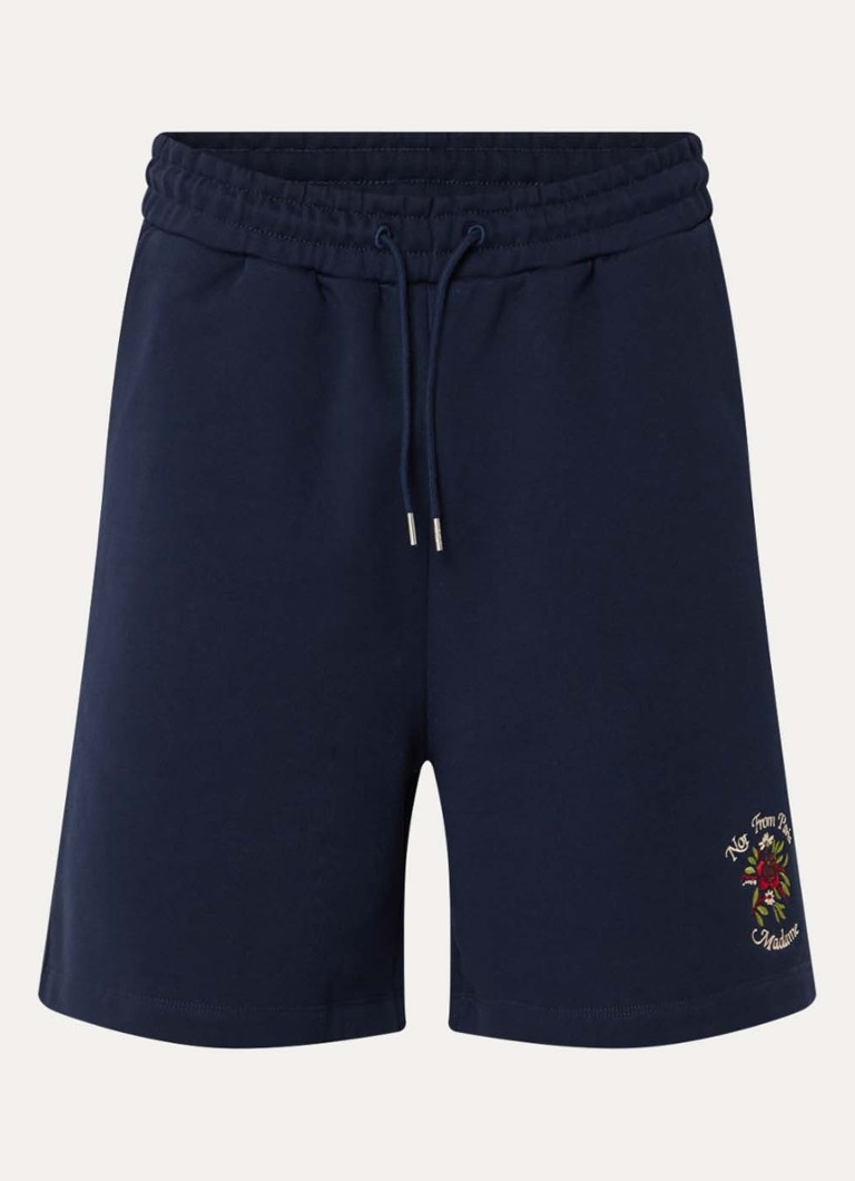 Drôle de Monsieur Heren Slogan Rose straight fit korte joggingbroek met logoborduring in de kleur Donkerblauw, maat: M