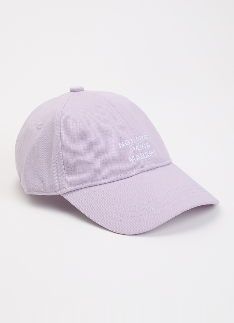 Drôle de Monsieur Heren Slogan pet met borduring in de kleur Lila, maat: OS