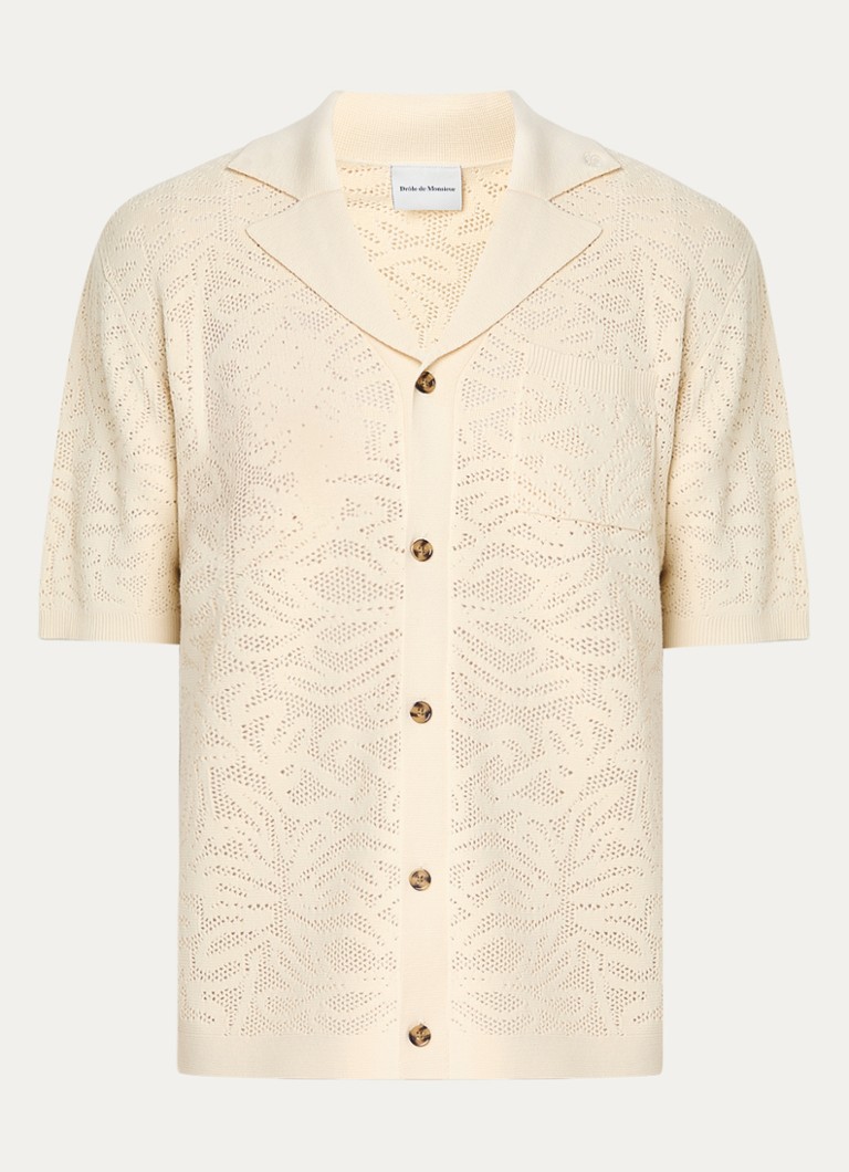 Drôle de Monsieur Heren Regular fit overhemd met borstzak en opengewerkt dessin in de kleur Gebroken wit, maat: L