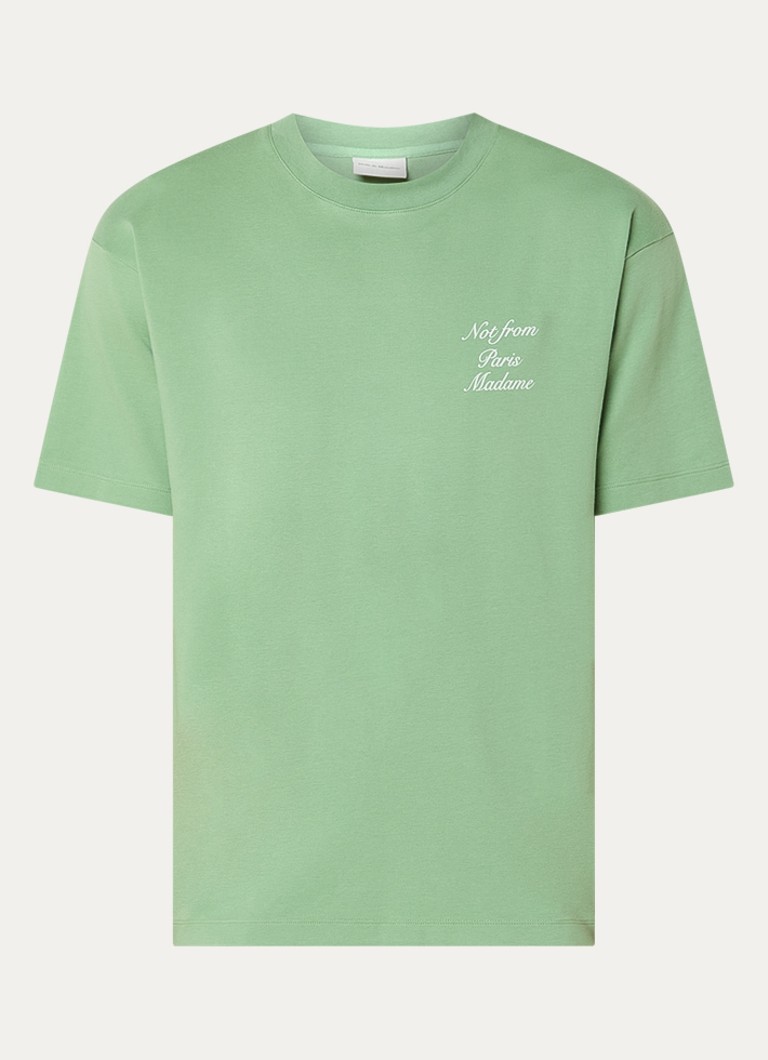 Drôle de Monsieur Heren T-shirt met logo- en backprint in de kleur Lichtgroen, maat: S