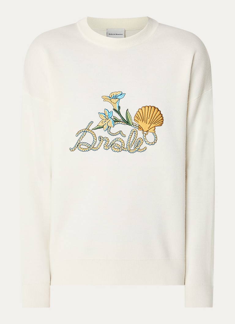 Drôle de Monsieur Heren Sweater met borduring in de kleur Creme, maat: S