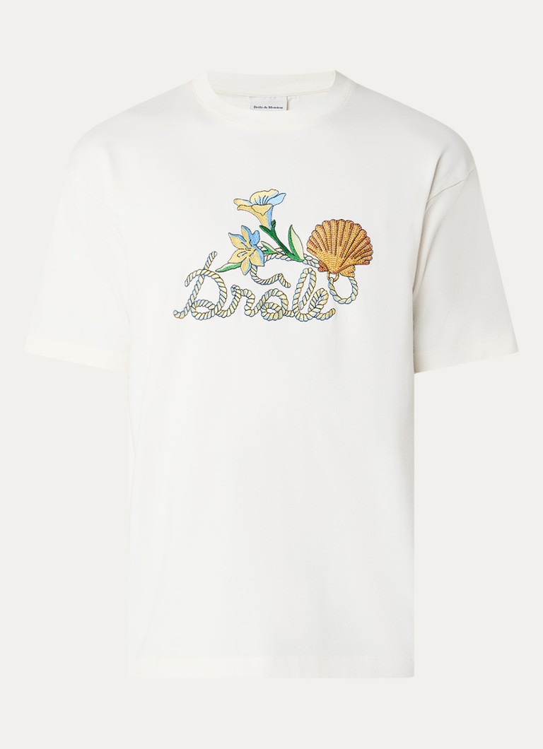 Drôle de Monsieur Heren Shell T-shirt met logoprint in de kleur Ivoor, maat: M