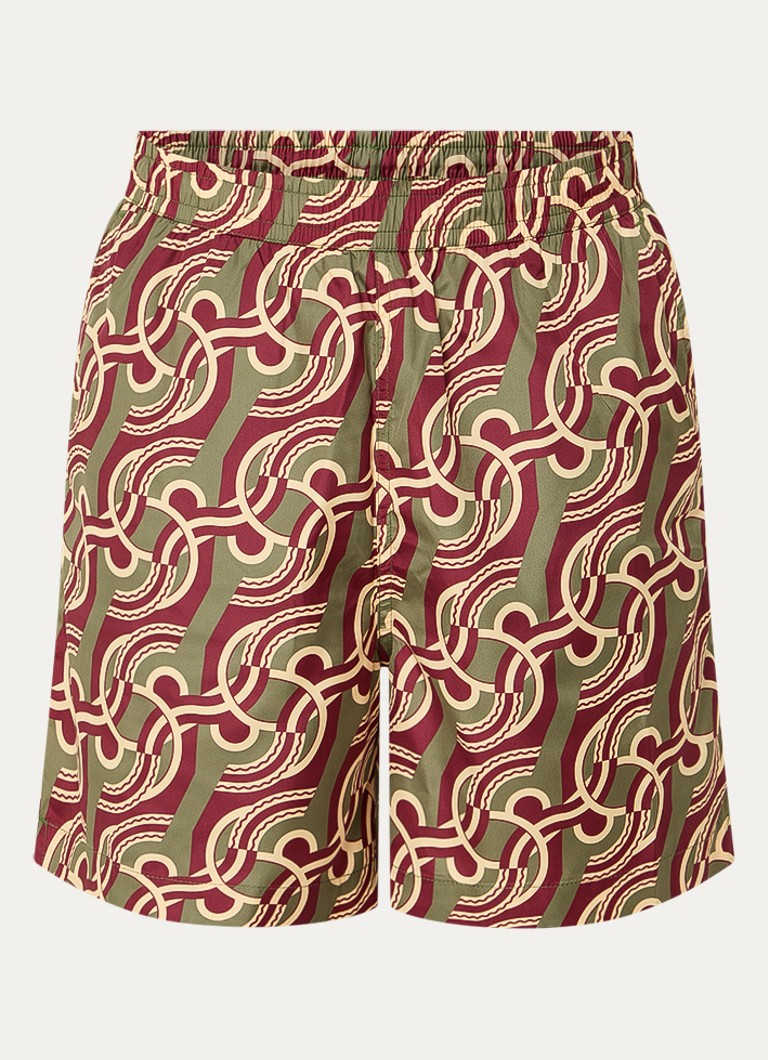 Drôle de Monsieur Heren Zwemshorts met grafische print in de kleur Olijfgroen, maat: M