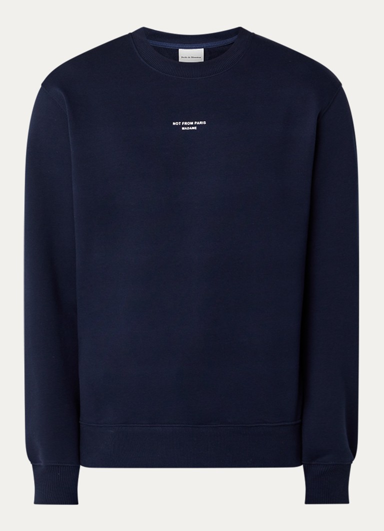 Drôle de Monsieur Heren Sweater met logo in de kleur Donkerblauw, maat: S