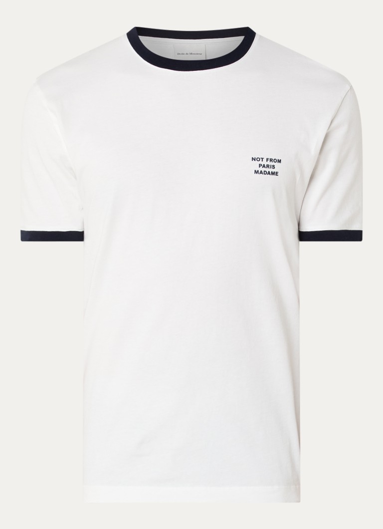 Drôle de Monsieur Heren T-shirt met logoprint in de kleur Wit, maat: S