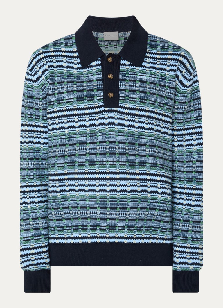 Drôle de Monsieur Heren Fijngebreide trui met polokraag en ingebreid patroon in de kleur Blauw, maat: XL