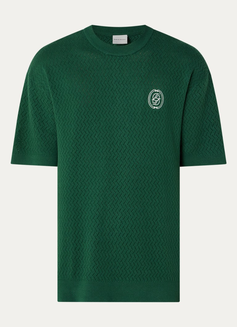 Drôle de Monsieur Heren D-Mirror trui met opengewerkt dessin en logoborduring in de kleur Groen, maat: M