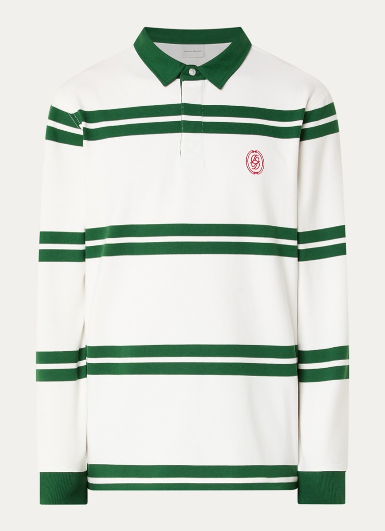 Drôle de Monsieur Heren Regular fit polo met streepprint en logo in de kleur Donkergroen, maat: S