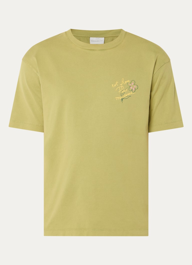 Drôle de Monsieur Heren Equisse T-shirt logo- en backprint in de kleur Khaki, maat: S